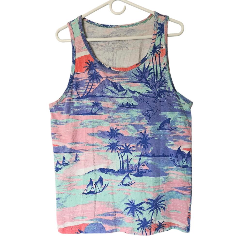 Men's Chubbies Tank Top Pastel Nautical Beach Palm Trees Boats Pink Blue Large